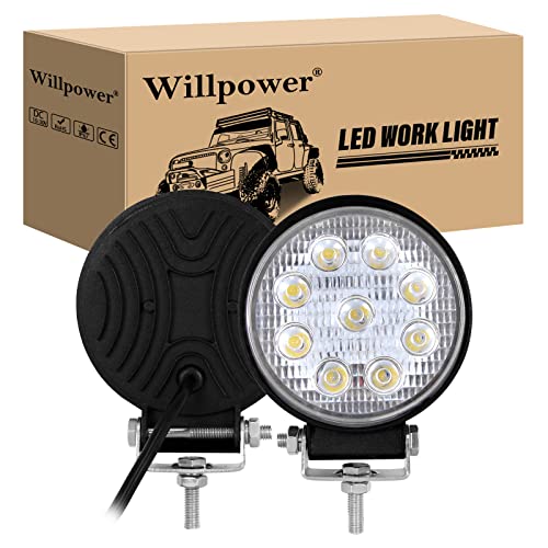Willpower Phare de Travail LED Barre LED 12V 27W 10cm Projecteur LED Voiture Etanche Flood D'inondation Feux Antibrouillard LED Feux de Travail pour 4x4 Voiture Camion Tracteur SUV Bateau Rond