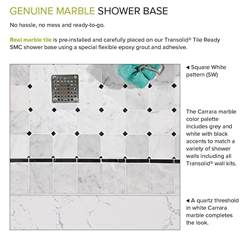 Transolid FPT6036R-SW 60-in x 36-in Pre-Tiled Shower Base with Right Hand Drain in White Square - Image 3