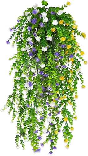 Image of Dekorly Artificial Hanging Plants, Monstera Leaves Ivy Vine Faux Greenery Tropical Palm Leaves Hanging Plants UV Resistant Jungle Leaf for Garden Home Party (Height : 65CM, Design-D, 2 Pack)