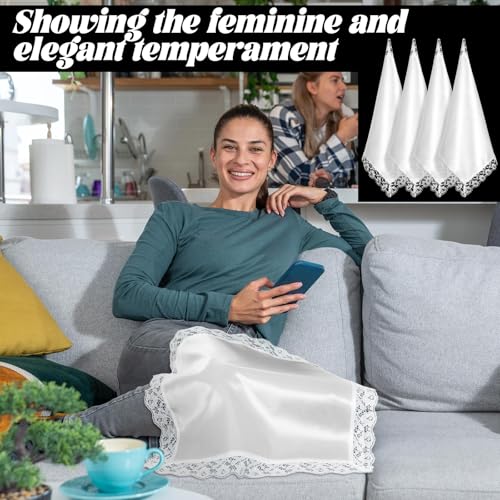 6 Pcs 23'' Lap Scarf for Women Church with Lace Ladies Satin Lace Handkerchief for Covers Skirts Church Office4