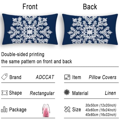 Housse coussin extérieur imperméable 40x80 en lin de qualité supérieure bleu lot de 2