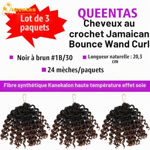 QUEENTAS 3 Paquet Passion Twist Hair Crochet Braids Faux Locs Court Cheveux Kanekalon Crochet Braids Bouclé pour Femme 36 racines (8inch, 1B/30) – vue 3