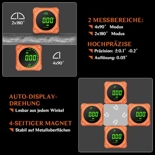 Miniatura 3 de Bobovav Inclinómetro Digital Con Imán Medidor De Ángulos Recargable 0 90 Y 0 180 Con Pantalla Led Y Alarma Para Carpintería E Industria