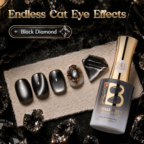Image of Beetles Black Diamond Cat Eye Gel Nail Polish, 15ML HEMA-Free Magnetic