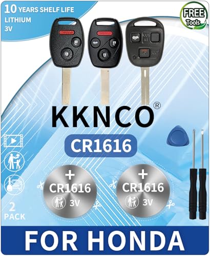 KKNCO Key Fob Battery Replacement for Honda Accord 03-13 Civic 06-13 CRV 05-13 Pilot 05-15 Odyssey 05-17 Fit 07-14 Ridgeline 06-14 Key Remote CR1616 (Pack of 2) (Check Fitment Guide)