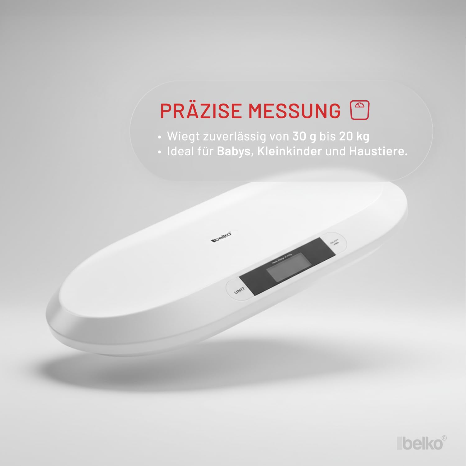 Belko® Digitale Babywaage – Flache Stillwaage bis 20 kg für Babys, Kinder & Tiere – Präzise Säuglingswaage & Tierwaage mit LCD-Display