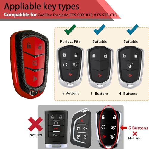 Image of Key Fob Cover for Cadillac, Leather-Style Keychain Tab, Red