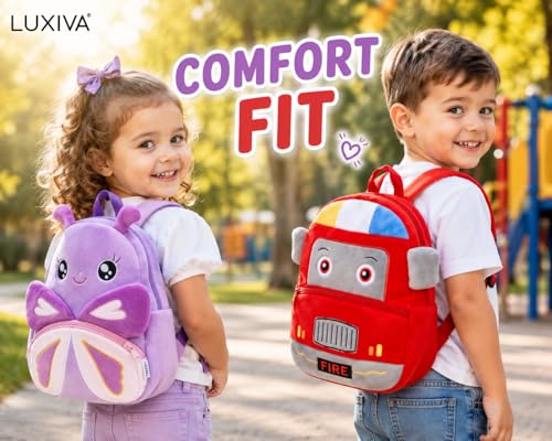 Image of Cartoon Plush Kids School Bag 2-6 Years | Soft Toy Backpack for Boys & Girls | Toddler Nursery Preschool Bag | Lightweight Adjustable Straps