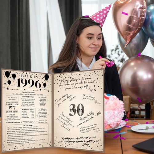 Image of Crenics 30th Birthday Decorations for Him or Her, Vintage Back in 1996 Poster, Guest Signature Book, Awesome 30 Anniversary Birthday Gifts