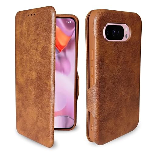 Image of Premium Vegan Leather Phone Cover with Card Slot - Slim, Durable, Privacy Protection, Kickstand Function, Elegant Flip Wallet Cases Compatible for Google Pixel 9A (Brown)