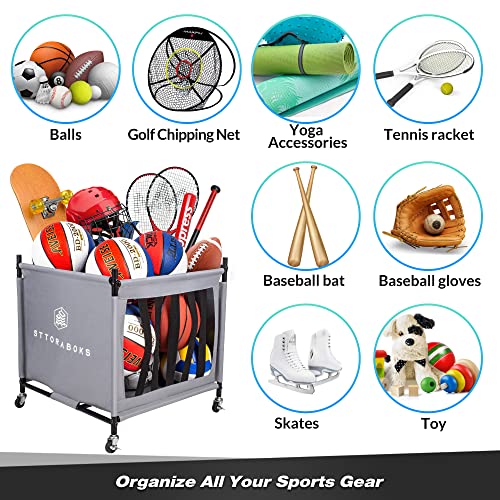 Sttoraboks Sports Ball Storage Cart With Wheels, Lockable Ball Organizer Basket With Elastic Straps, Stackable Ball Cage For Garage Storage, Gym, Sports Equipment Storage Oxford Bin, Ball Case 1 Pack #TOP7