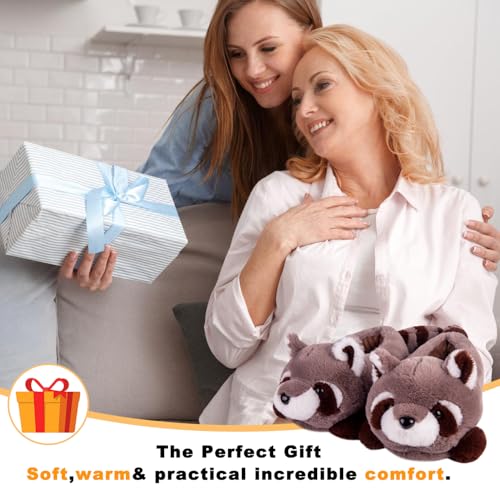 Women's Slippers Cute Wild Animal Fuzzy Plush Funny Slippers Novelty Fox Raccoon Red Panda Sloth Hedgehog Squirrel Koala Cozy Soft Winter Warm House Shoes for Indoor/Outdoor4