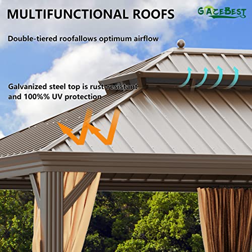 14'x22' Hardtop Gazebo, Outdoor Aluminum Galvanized Steel Wooden Finish Coated Double Roof Canopy with Netting and Curtains for Garden Patio, Backyard, Deck and Lawns. - Image 5