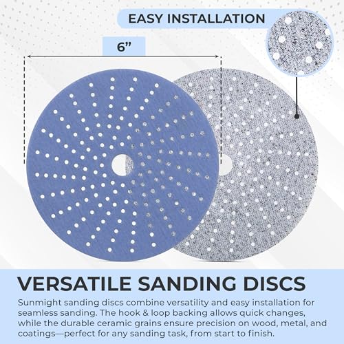 Sunmight Ceramic Film Multi-Hole Grip Discs – 320 Grit 6 Inch Sanding Discs Hook and Loop – High Dust Extraction, Fast Cutting & Durable – Polyester Film Backing for Automotive, Marine, Wood & Metal by Sunmight - Image 4