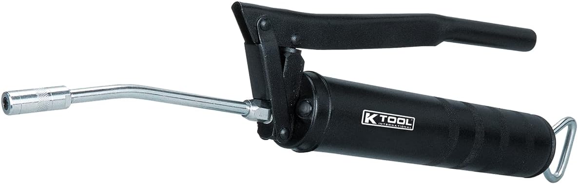 K Tool International 73905 Standard Lever Grease Gun for Garages, Repair Shops and DIY, 14oz Capacity, 3-Way Loading, Bulk or Suction Fill, 6,000 PSI, 6" Steel Extension and Coupler, Black