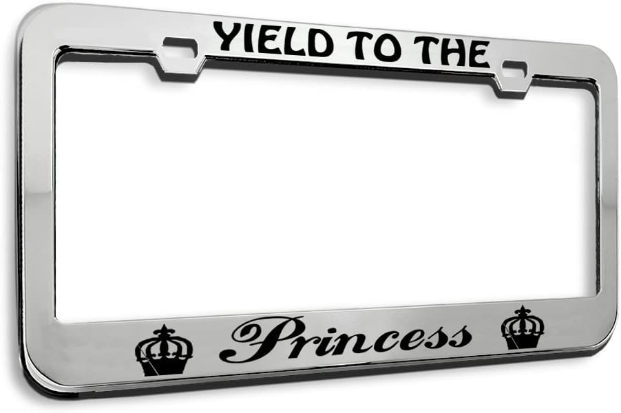 Metal License Plate Frame Yield to The Princess Crown Metal Tag Holder Car Accessories Stainless Steel 2 Holes 1 Frame