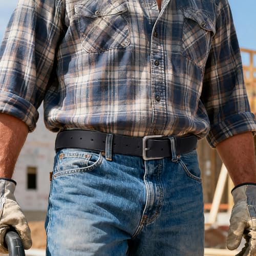 Image of Men's Leather Belt Full Grain Leather Belts for Men Handmade Real Solid Top-Grain Leather Heavy-Duty Work Belt Gifts