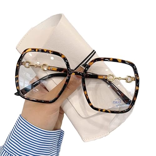 NOVESIXTDAT Oversized Reading Glasses Women, Extra Large Flat Light Mirror, Square Blue Light Blocking Reader, Anti Glare Eyewear (Color : Tortoiseshell, Size : +3.50)