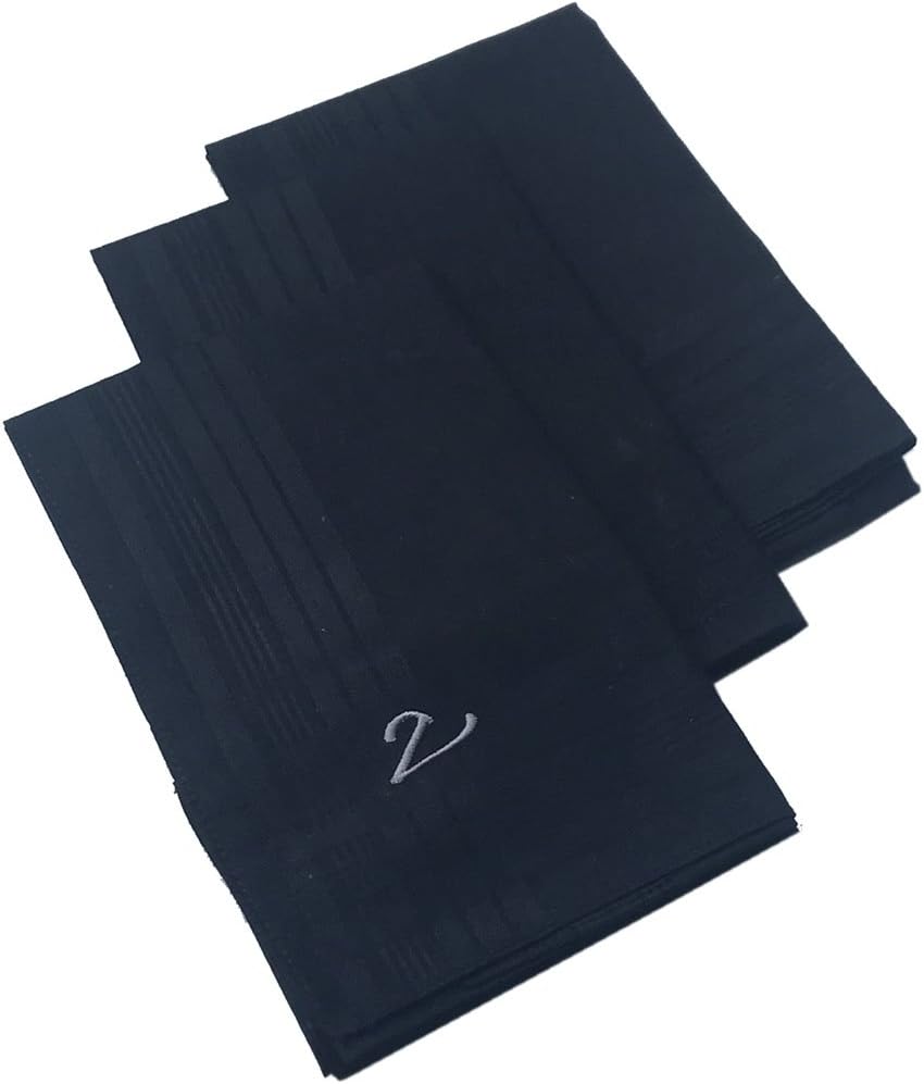 OWM Handkerchief Pack of 3 Cotton Embroidered Initial Monogram Handkerchief Men