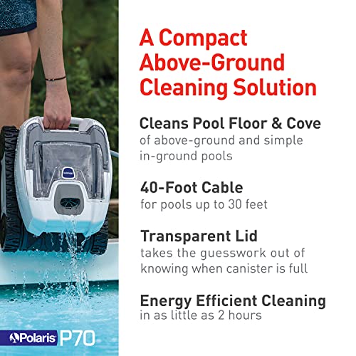 Polaris-P70-Robotic-Pool-Cleaner-for-Above-Ground-Pools-Transparent-Lid-wEasy-Clean-Filter-Canister-Compact-Lightweight Polaris P70 Robotic Pool Cleaner for Above Ground Pools Transparent Lid wEasy Clean Filter Canister Compact Lightweight