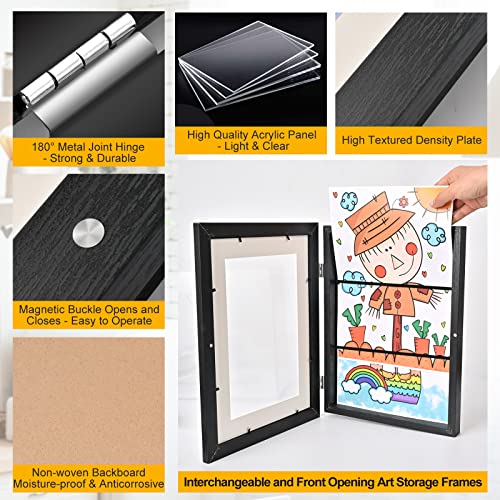 Tiryiuou Kids Art Frames Front Opening, Interchangeable A4 Picture Drawing Storage Display Frame, Children Hanging Artwork Frame Projects 8.3X11.8 (Black, 2 Pack) #TOP5