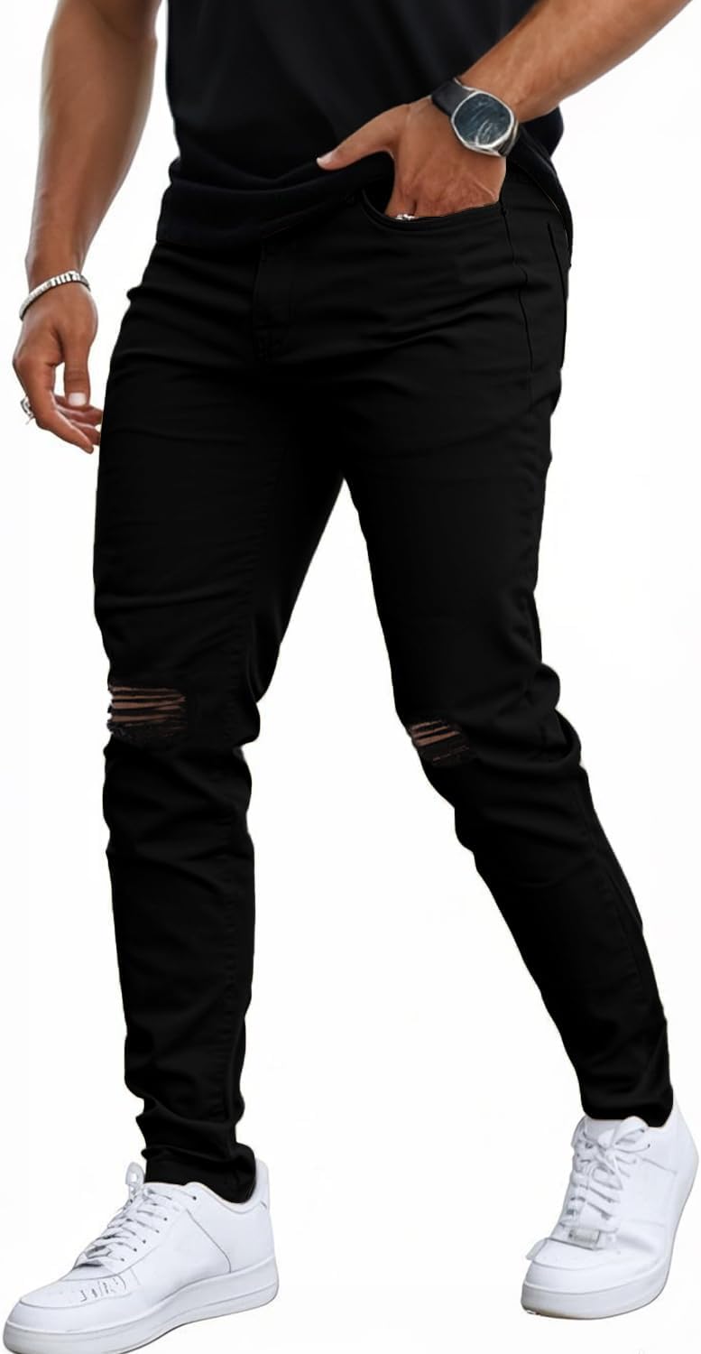 GINGTTO Men's Skinny Jeans Stretch Ripped Tapered Leg