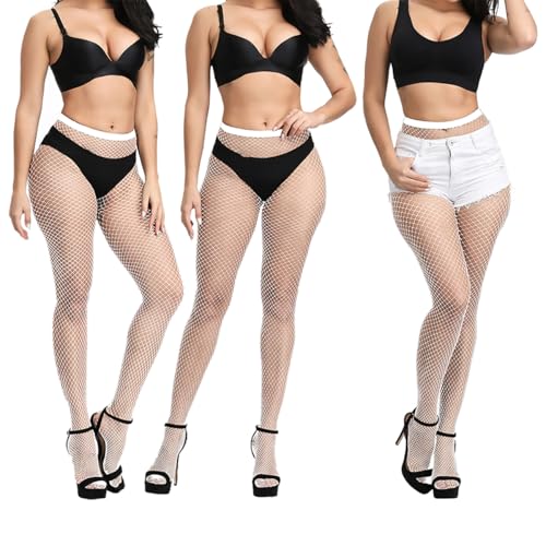 Image of Womens High Waist Fishnet Stockings,Stretchy Fishnet Stockings Thigh Tights Pantyhose Stockings