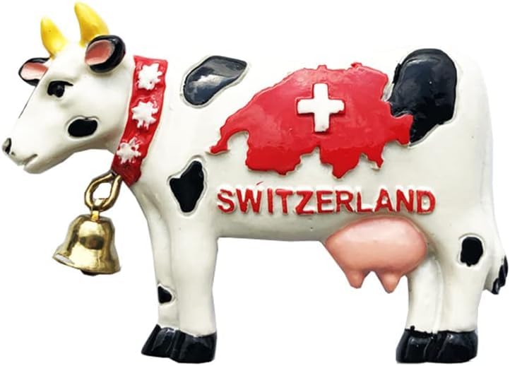 Imán de nevera 3D Vaca Suiza decorativo rectangular miniatura 1