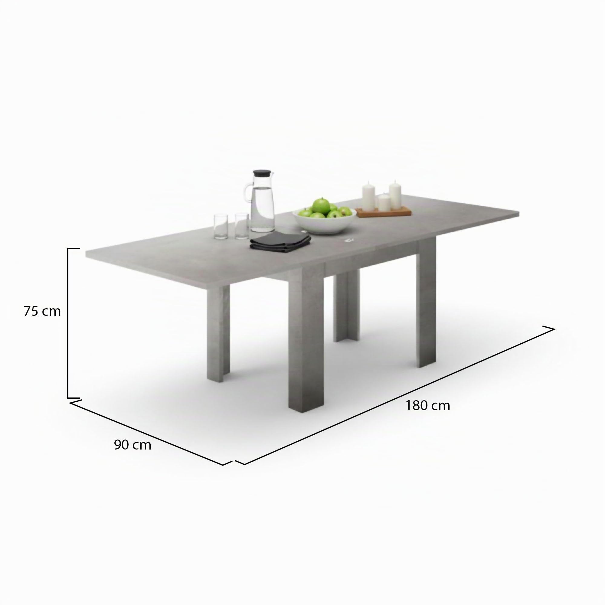 Dmora - Table extensible Otto, Console auxiliaire de cuisine, Table extensible, 100% Made in Italy, 90x90h75 cm, Gris
