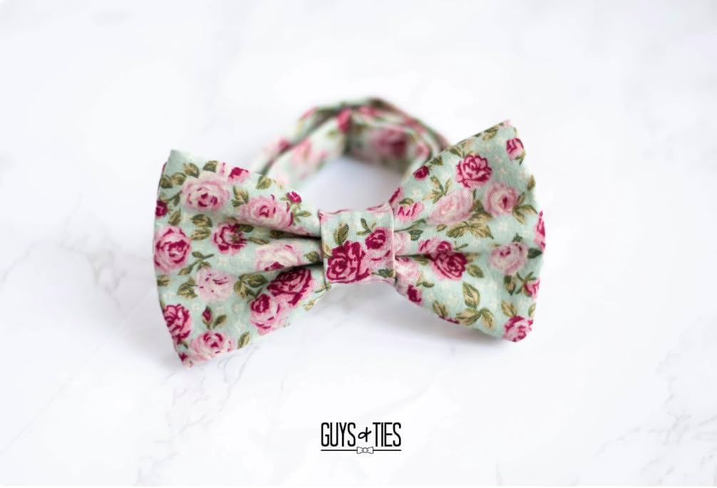 mint green + pink raspberry roses floral bow tie | rose flowers pre tied self tie pocket square | wedding prom school dance