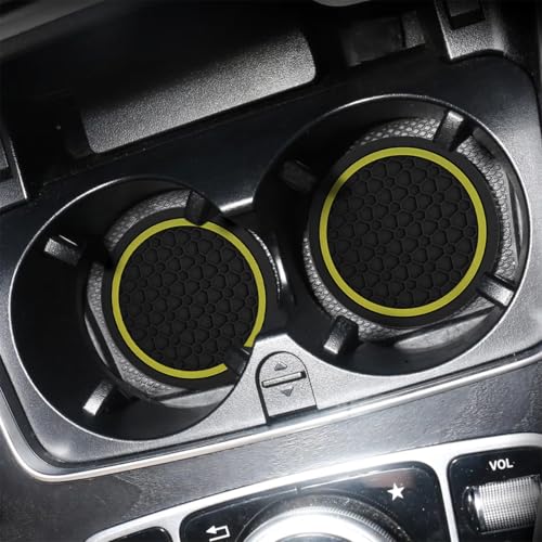 Image of Mandark 2PCS Car Cup Holder Coasters, 2.75 Inch Non-Slip Insert Water Bottle Holder Pads, Dustproof Automotive Interior Accessories Mat, Universal for Vehicles, Trucks, RVs and More(Black /Yellow)