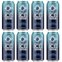 Water, Sparkling + Caffeine Blue Raspberry, with Antioxidants and Vitamins, Zero Sugar, 16 Fl Oz Pack of 8