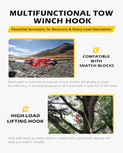Image of 3 /8 inch Tow Hook, S-Shaped Winch Hook, 33,000lbs Breaking Strength, G80 Heavy Duty Forged Steel, Fast Connect Easy Release Winch Shackle Towing Hook for Trucks, SUVs, ATVs, Trailers, Red