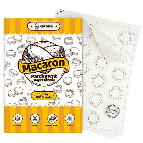 Katbite 100 Macaron Parchment Sheets Template Baking, Cookie Parchment, Printed Circle Baking Stencil for Macaron Cookie, 12x16 In, Non-Stick & Heavy Duty, Pre-cut Paper for Chicken Pizza French Fry