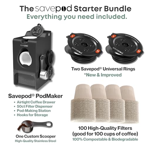 SavePod Coffee Pod Maker with Reusable Coffee Pods, Compatible with Keurig and K-Cup Coffee Machines, Smart, Easy to Use & Convenient (Black, Small)