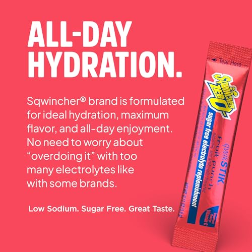 Image of Sqwincher Zero Qwik Stik, Fruit Punch, Sugar Free, Low Calorie, Low Sodium Electrolyte Powder Hydration Drink Mix, .11 0z Packet (Pack of 50) | Zero sugar electrolyte mix, fast-dissolving single-serve sticks, just add to 20oz water bottle for quick on-the-go hydration