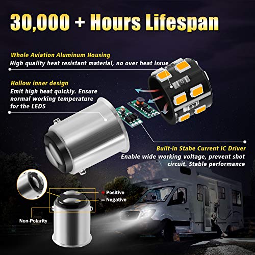 Brishine 4Pcs Ba15D 1142 Interior Led Light Bulbs For Rv, Super Bright 4500K Natural White 1004 1076 1130 1176 Led Bulbs For Camper Trailer Marine Boat 5Th Wheels Motorhome Indoor Lights(12V-24V Dc) #TOP4
