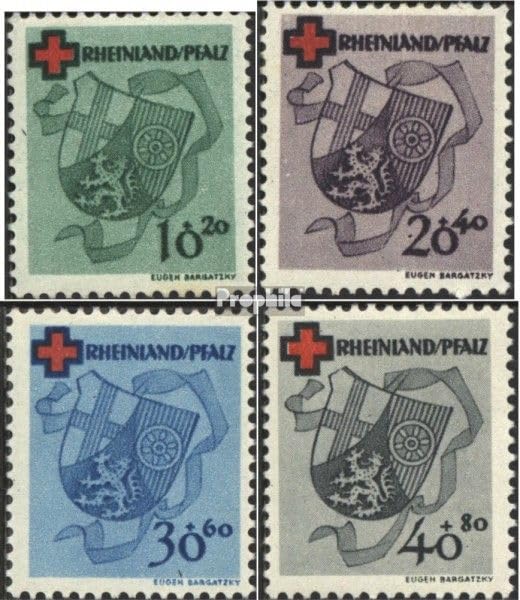 Sellos de la Cruz Roja 1949 de Renania Pfalz Prophila 42A-45A con charnela para coleccionar