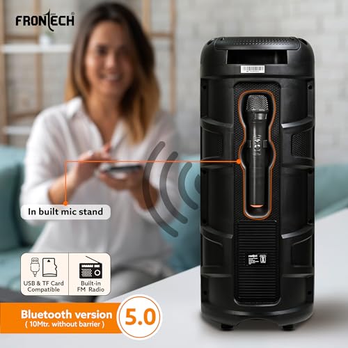 Image of FRONTECH Groove Multimedia Wireless Trolley Speaker - 24W Output, Bluetooth 5.0, LED Display, Disco Light, Wheels, Handle - (SW-0179, Black)