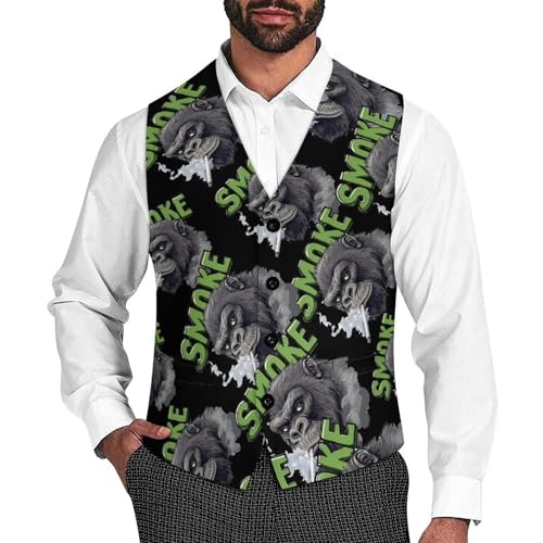 Weed Smoking Gorilla Smoker Men's Suit Vests Dress Vest V-Neck Waistcoat Slim Business Formal with Pocket