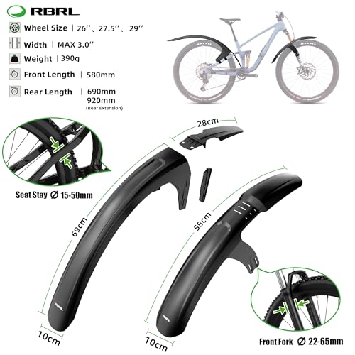 Set de Guardabarros RBRL para MTB y E-Bike Compatible con Ruedas 27.5"/29" Hasta Neumáticos 3.0" – Protección Completa contra Barro y Agua – Instalación Estable sin Herramientas miniatura 2