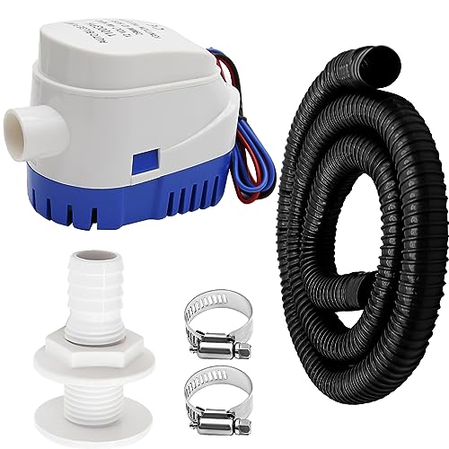 Hoypeyfiy Universal Boat Bilge Pump Kit 1100gph Bilge Pump Plumbing Set Hose Clamps Thru Hull Fitting Submersible Pump