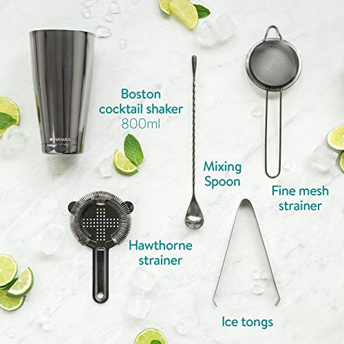 Navaris 11-delige roestvrij stalen cocktailset - Luxe cocktail shaker set - Met shaker, barmaatje, strainer, ijstang en… - Afbeelding 5