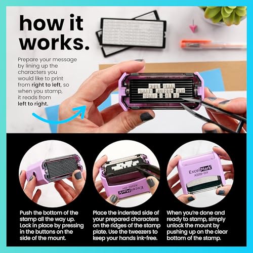 ExcelMark Self-Inking DIY Custom Rubber Stamp Kit - Personalized Stamper for Business or Home - Address Stamp, Message Stamp, and More (Purple)