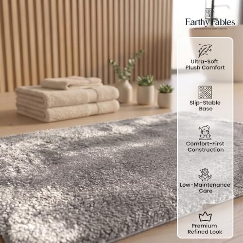 Image of Earthy Fables Plush Microfiber Bath Mat, Quick Dry, Anti-Skid, Water Absorbent, Non-Slip, Machine Washable Floor Rug, Shower Mat, Door Mat for Bathroom, Bedroom, 75 x 45 cm - Silver