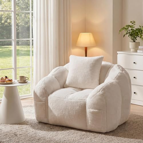 YINIX Pouf Salon & Chambre avec Remplissage, Pouf Adulte et Enfant en Fausse Fourrure Douce, Fauteuil Loungesessel 115cm à Mémoire de Forme, Canapé de Sol...