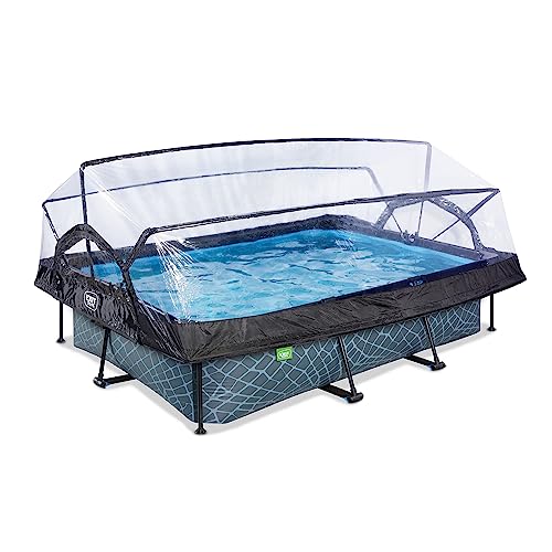 EXIT TOYS Piscine Hors Sol Rectangulaire 300 x 200 x 65 cm avec Pompe Filtrante – avec Bâche Multifonctionnelle – Piscine Tubulaire à Cadre Acier –...