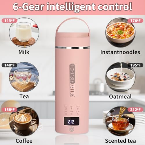 Image of Pink Travel Electric Kettle with LCD Display, 6 Temperature Settings, 450ml / 15.2oz, 304 Stainless Steel, Auto Shut-Off and Dry Boil Protection, Compact and Portable Electric Kettle