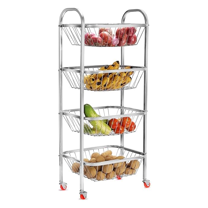 Storage Rack/Trolley MORGA 4 Layer Kitchen Trolly Multipurpose Stainless Steel Portable Storage Floor Standing Or Tabletop Rack|Trolley with Wheels for Kitchen Storage 4 Shelf Trolley-image-28