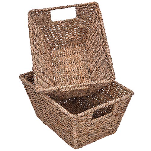 StorageWorks Seagrass Storage Baskets, Wicker Baskets with Built-in Handles, 12” x 9.1” x